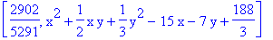 [2902/5291, x^2+1/2*x*y+1/3*y^2-15*x-7*y+188/3]